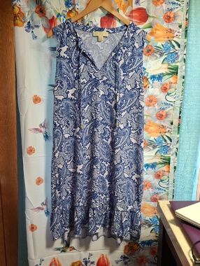 Michael Kors Blue Paisley V-Neck Sleeveless Mini Dress Size Xl